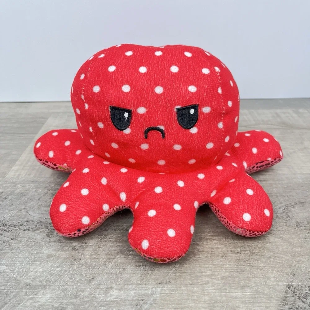 Reversible Happy Sad Angry Octopus Plush Rainbow Holographic Pink Polka Dots 10